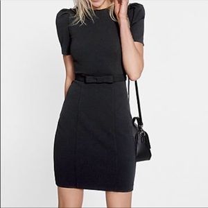 Express belted puff sleeve sheath dress